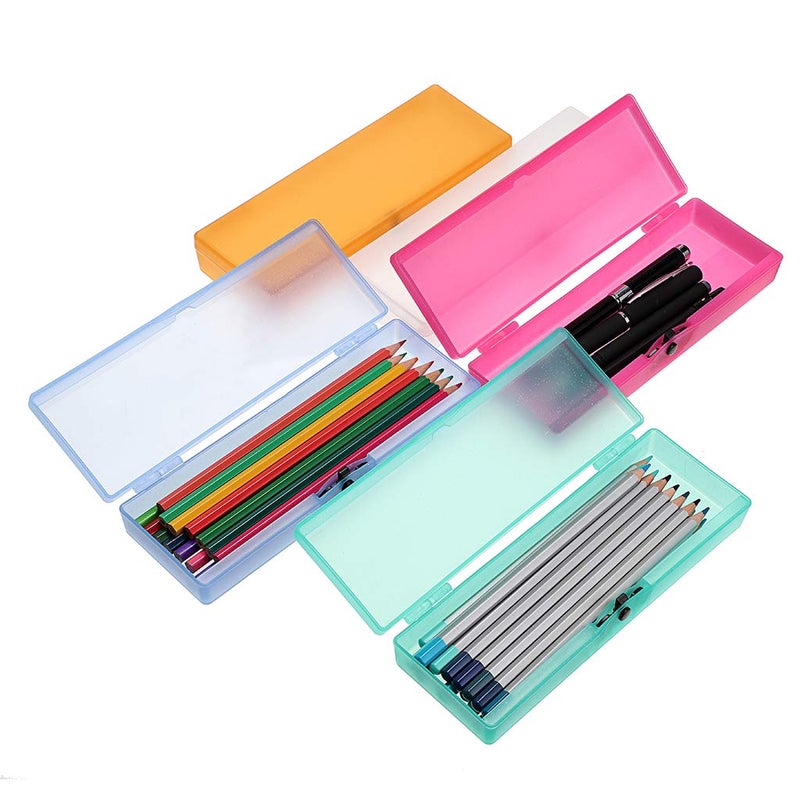 BTSKY 5 Pack Colorful Plastic Pencil Box Sketch Pencil Case Plastic Stationery Case with Snap Closure for Pencils, Pens, Drill Bits, Office Supplies - Image 2